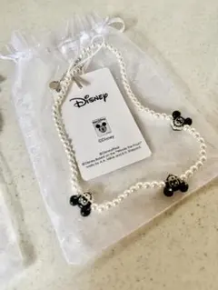 韓国ディズニー公式ライセンス☆ ミッキー　フェイス　ネックレス　パール　ビーズ