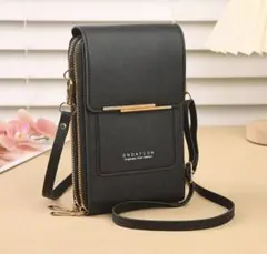 多機能スマホショルダー スマホポーチ ブラック 黒スマホケース ポシェット 財布