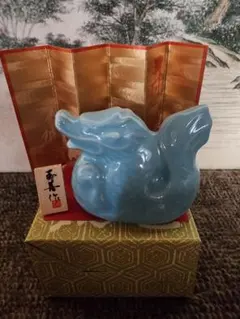 縁起物‼️陶器製 龍の置物 金屏風付き 縁起物