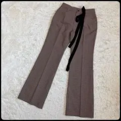【GU】ジーユー チェックセンタープレスフレアパンツ M ベージュ クラシカル