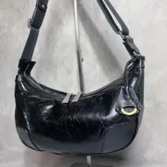 aniary ショルダーバッグ ハーフムーン レザー 黒 Y2K ガラスレザー