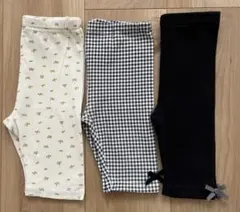 プティマイン　プティプラ　7部丈　レギンス　80 チェック 花柄 ブラック