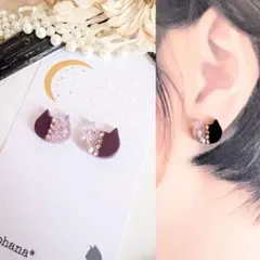 煌めく✨ バイカラー 猫 ピアス イヤリング パープル