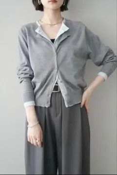 Lumier同型 配色レイヤードニットカーディガン グレー 新品