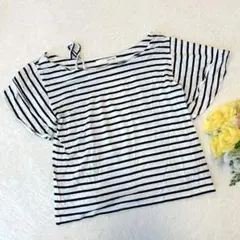 美品✨【ロイヤルパーティー】Tシャツ フリル袖 ボーダー 透け感あり 肩紐