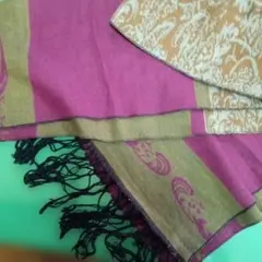 値下げ　100%パシュミナ ストール 紫・茶色・緑の柄