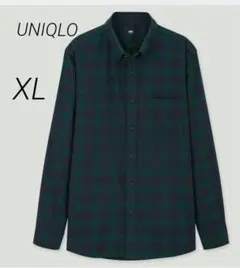 【UNIQLO】 フランネルチェックシャツ ボタンダウン グリーンチェック L