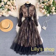 秋冬コーデ❤️ロングワンピース　ドレス　パーティー　レース　ひざ丈　パーティー