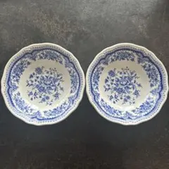 NIKKO 青と白 花柄 波型皿 2枚セット　サイズ約　直径17cm✖️高さ4cm