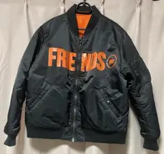 美品VLONE×FRAGMENT BOMBER JACKETヴィーロン MA-1 Full-Zip Black Satin Fragment Friends Vlone Bomber Jacket