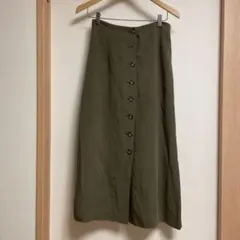 カーキボタン付きロングスカート