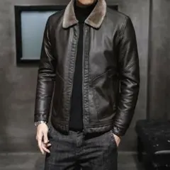 メンズ レザージャケット コーヒー2XL 防寒 冬服 裏起毛