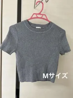 グレー 半袖ニット ショート丈 Mサイズ リブ編み GU