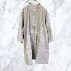 12658 スタディオクリップ ワンピース リネン混 L グレー バンドカラー