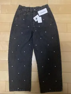 ハート刺繍 ブラックデニムパンツ M