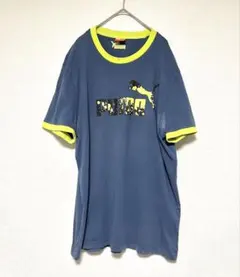 PUMA プーマ Tシャツ リンガーネック 半袖 ネイビー 紺 黄緑 XL