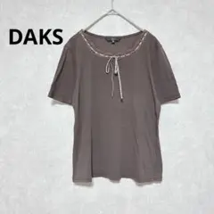 ダックス　半袖カットソー　Tシャツ　綿100％　リボン　日本製　ブラウン　38