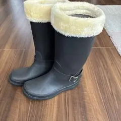 ブラック ファー付き ロングブーツ　長靴