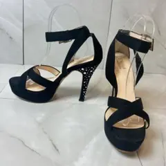 エスペランサ M 日本製 ヒールスタッズビジューサンダル 12cm 黒サテンのサムネイル