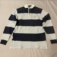 90s ポロラルフローレン ラガーシャツ ネイビー ブルー 水色 太ボーダー