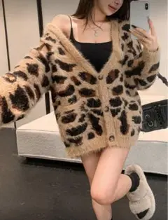 SHEIN DAZY レオパード柄 Vネック オーバーサイズ カーディガン
