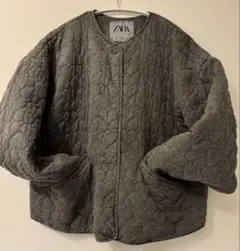 ZARA ハートキルティングジャケットMグレーデニム風加工