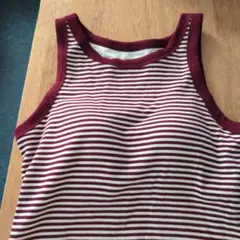 ボルドーと白のストライプノースリーブ新品