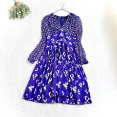 【ANNA SUI】シルク100% 総柄ワンピース シフォンシルク　紫　米国製