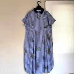 美品☆スーパーハッカストライプローズブーケプリントワンピース