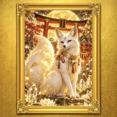 金月稲荷白狐 白狐 稲荷 開運絵画 アート 金運 風水 スピリチュアル 御守り