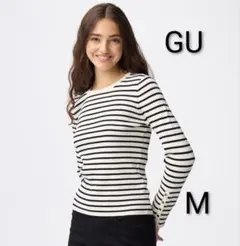 GU リブニットボーダーボタンスリーブプルオーバーZ M