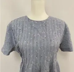 ヴィンテージ ロングワンピース　花柄　水色　半袖 vintage レトロ