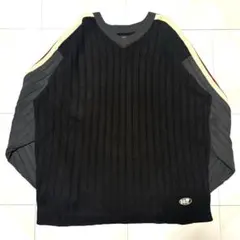 90s ビッグシルエット リブニット Vネック ライン　ストリート 古着 XL