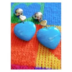 80s80年代ヴィンテージイヤリングハートターコイズブルーおおぶり