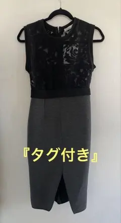 ノースリーブ ワンピース　ブラック 黒 刺繍 レース リブ　結婚式　冠婚葬祭