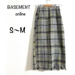 美品 ベースメントオンライン チェック柄タイトスカート 裾フリンジ S〜M