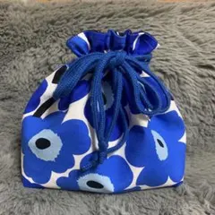 花柄布製弁当袋 (青)