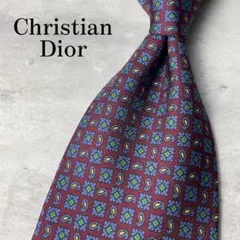 美品 Christian Dior ペイズリー柄 花柄 格子 ネクタイ ボルドー
