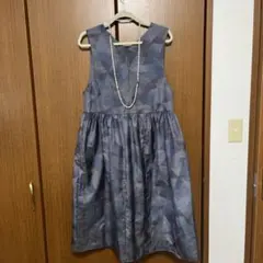 着物リメイク　正絹　7マルキ大島紬 Ｖ開きジャンパースカート　スカート裏地付き