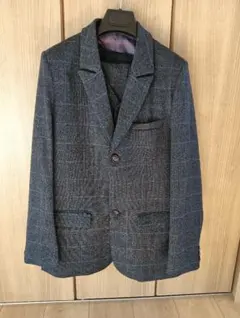 ダークブルー チェック柄 ブレザー ベスト セット