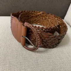 ブラウン レザー 編み込みベルト