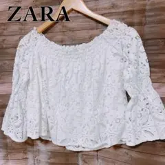 【ZARA】ザラ レーストップス ホワイト カットソー キャンディスリーブ