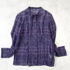 美品　バーバリー　シルク100％チェック柄シアーシャツ　ボウタイ　リボン　985のサムネイル