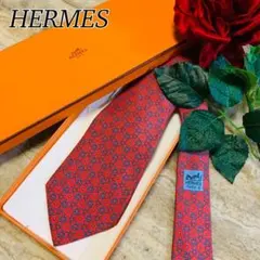 N644 新品未使用 エルメス フランス製 シルク 高級 総柄 ネクタイ メンズ