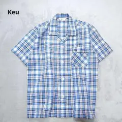 E2-2038　シャツ　半袖　ブロックチェック柄　カジュアル　M【Keu】