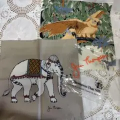 未使用品　❉ジムトンプソン❉タイシルク　ミニスカーフ　2枚セット　[オウム　象]