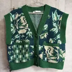グリーン ニットベスト ZARA