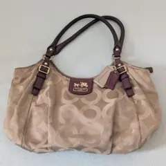 COACH コーチ ベージュ ロゴ バッグ 中型