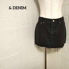 &DENIM デニム ミニスカート コットン ブラック 黒 カジュアル 洗えるM
