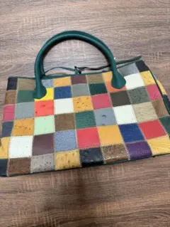 レザー パッチワーク トートバッグ マルチカラー　オーストリッチ